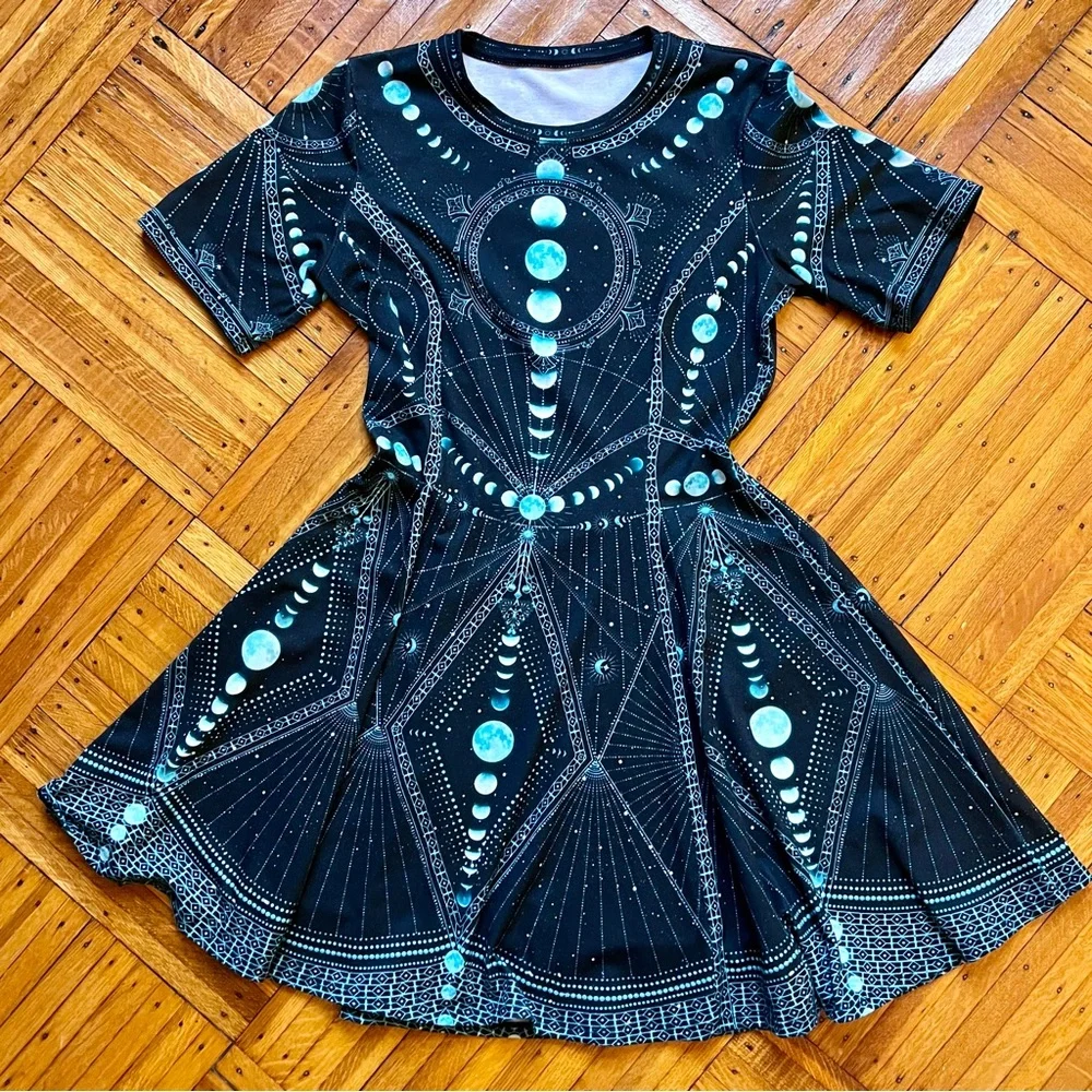 ⚡️RARE COLOR⚡️ Blackmilk Blue Moon Phase Longline Evil Tee Dress - Picture 3 of 5